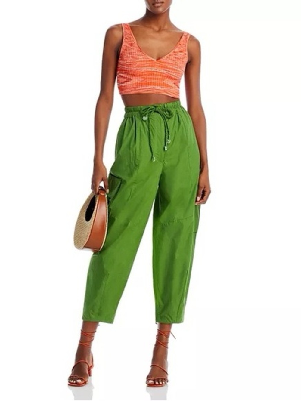 FARM Rio Green High-Rise Drawstring Cotton Pants